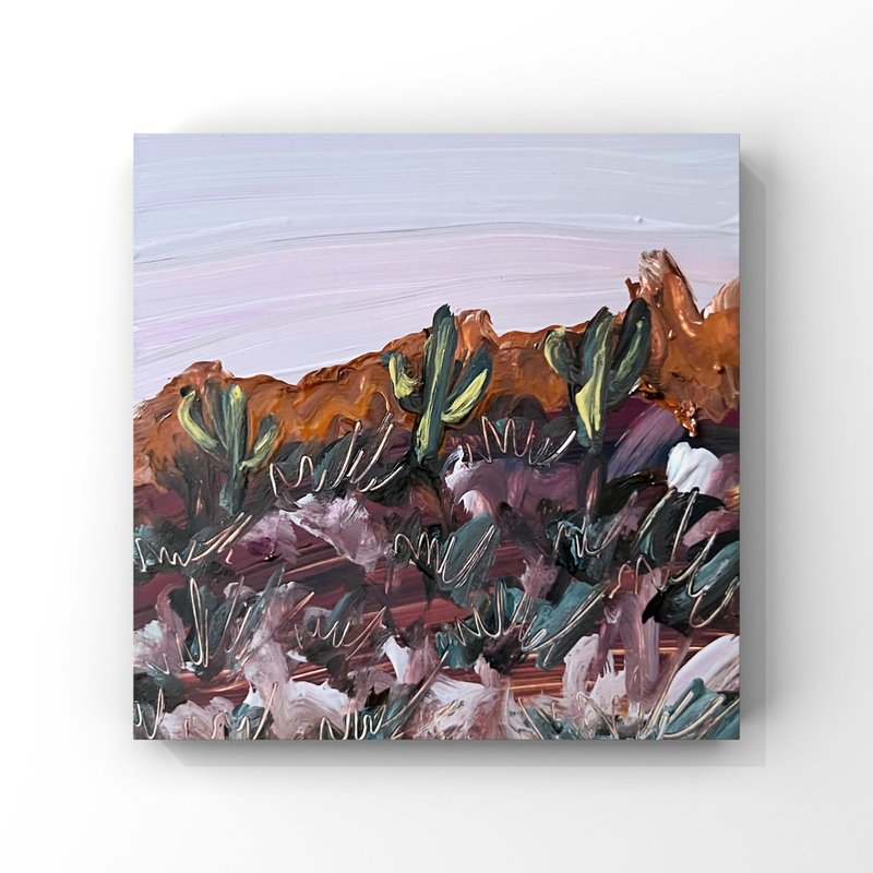 Arizona sunset desert landscape original oil painting Cactus canyon mini Artwork - 海報/掛畫/掛布 - 其他材質 多色