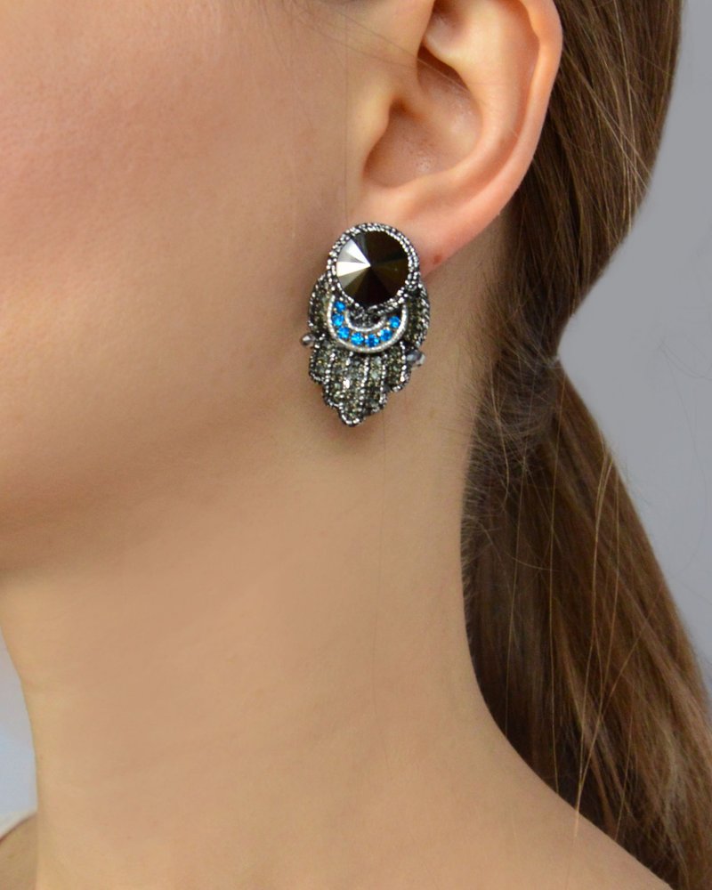 耳環 小號施華洛世奇寶石耳釘聖誕禮物包裝 - 耳環/耳夾/耳骨夾 - 其他材質 黑色