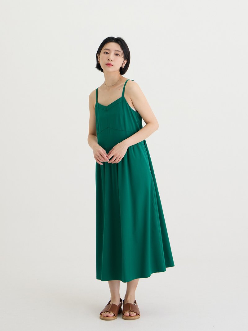 Luna剪接軟洋裝-草葉 - 洋裝/連身裙 - 其他人造纖維 綠色