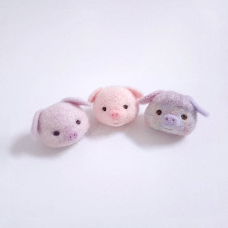 ぶたちゃん ぶたの顔 羊毛フェルトブローチ - ブローチ - ウール 多色