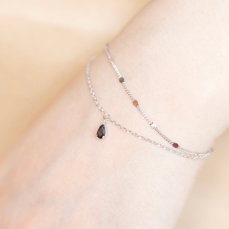 Citrine 925 sterling silver drop Gemstone double layer bracelet - Bracelets - Gemstone Silver