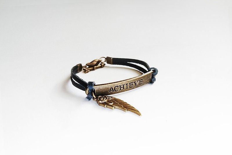 Angel wings-ACHIEVE leather cord bracelet - สร้อยข้อมือ - หนังแท้ 
