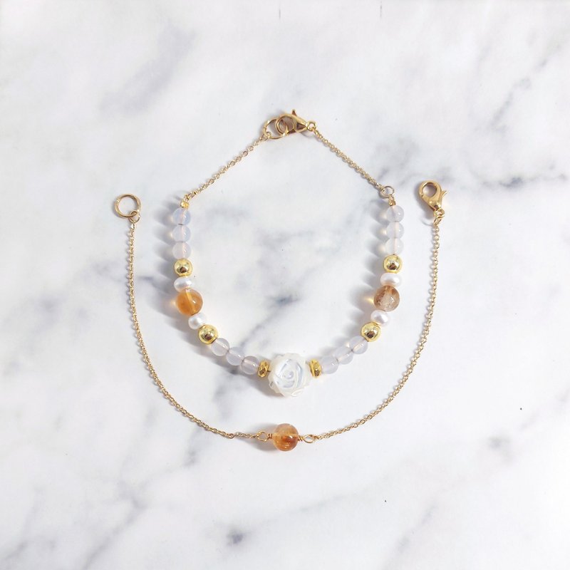 Echoing Your Breath Spring Series Butterfly Shell Agate Citrine Bracelet Set - สร้อยข้อมือ - หยก สีส้ม