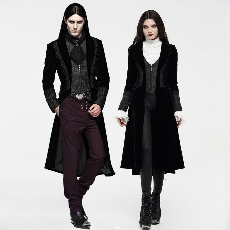 Gothic Vampire Faux Two Piece Vest Long Jacket - Couple Style/ Faux Two Piece/Men Only - Men's Coats & Jackets - Other Materials Black