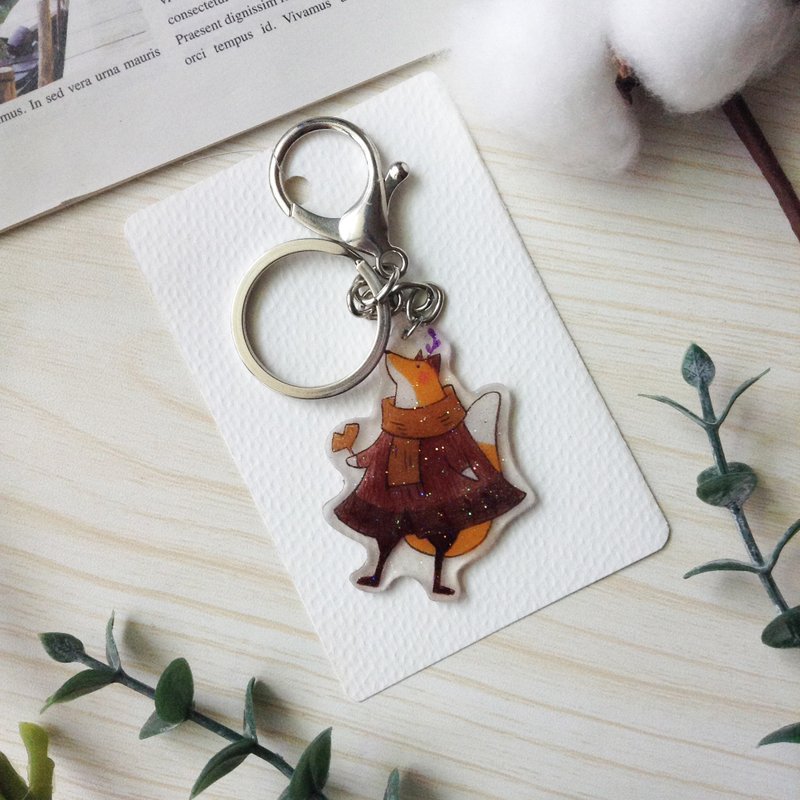 動物系列-手繪風格飾品_秋季狐狸 - 鑰匙圈/鑰匙包 - 其他金屬 