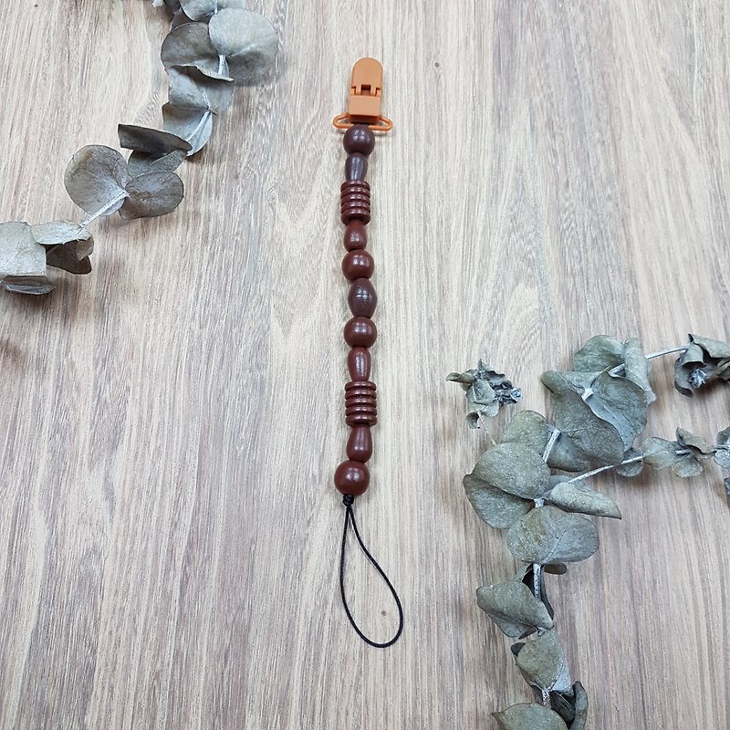 Baby baby soothing wooden pacifier clip pacifier chain-round drop pattern-deep - Baby Bottles & Pacifiers - Wood Brown