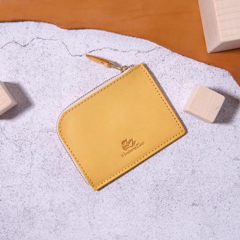 L型拉鍊零錢包 L Zip Coin Wallet / 黃色 Yellow/ 免費刻字 - 零錢包/小錢包 - 真皮 黃色