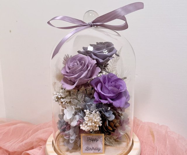 Lilac purple tone eternal flower glass shade night light birthday gift -  Shop youngsflower Dried Flowers & Bouquets - Pinkoi