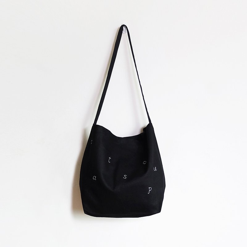 2 way cat soup tote bag : black - 側背包/斜孭袋 - 棉．麻 黑色