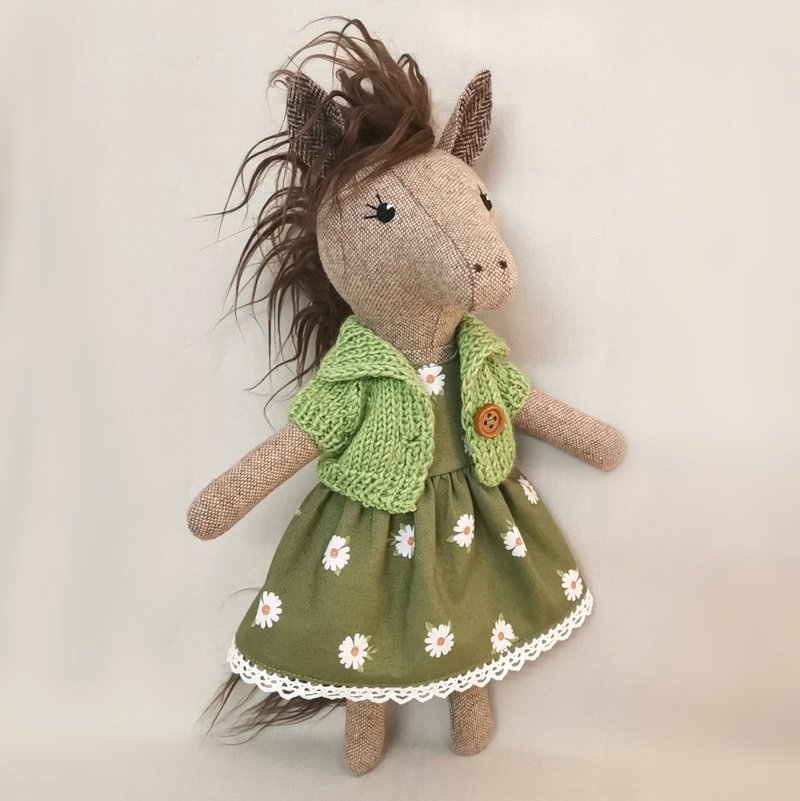 Beige horse girl, handmade plush toy, stuffed wool tweed horse doll - Stuffed Dolls & Figurines - Wool Multicolor