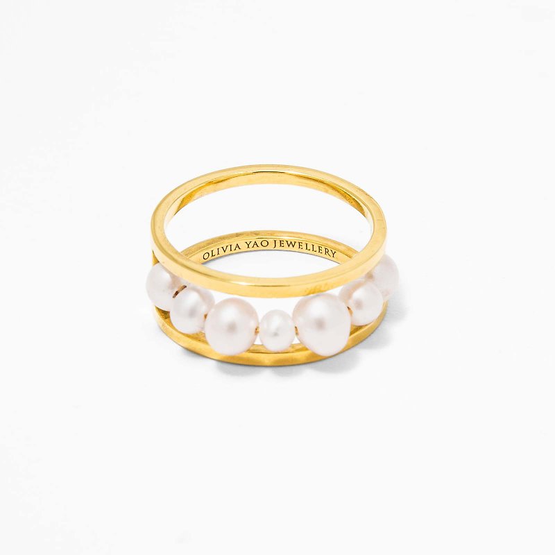 Pearl Sandwich Ring - แหวนทั่วไป - ไข่มุก สีทอง