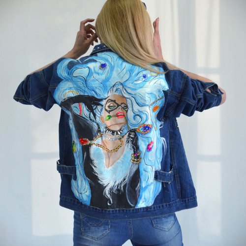 Armenian Traditional Women Inspired Hand Painted Denim Jacket