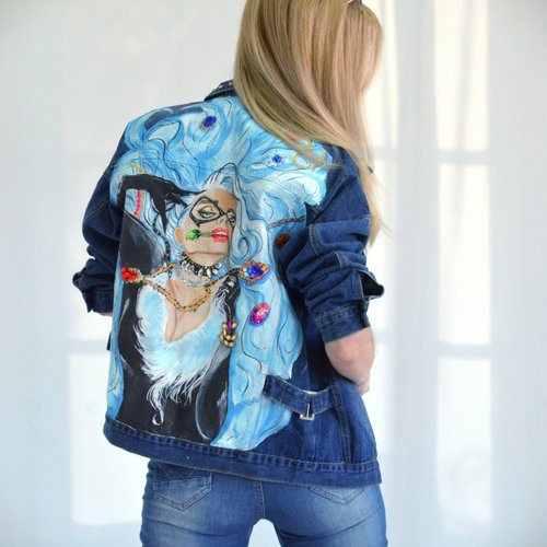 Armenian Traditional Women Inspired Hand Painted Denim Jacket