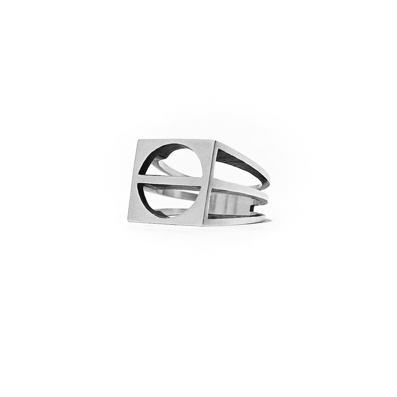 Bold line frame circle ring - General Rings - Sterling Silver Silver