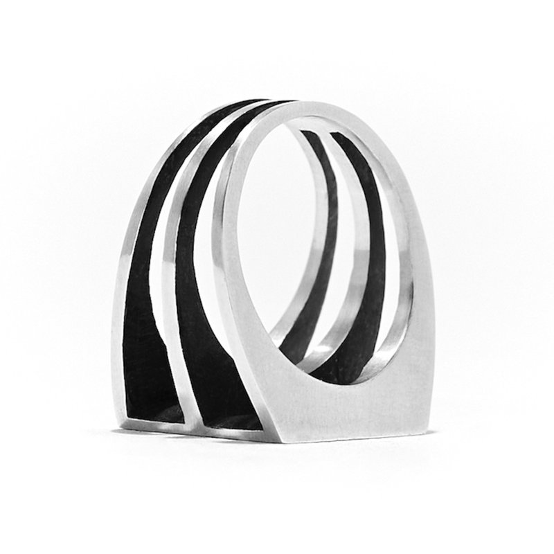 Bold line frame circle ring - 戒指 - 純銀 銀色