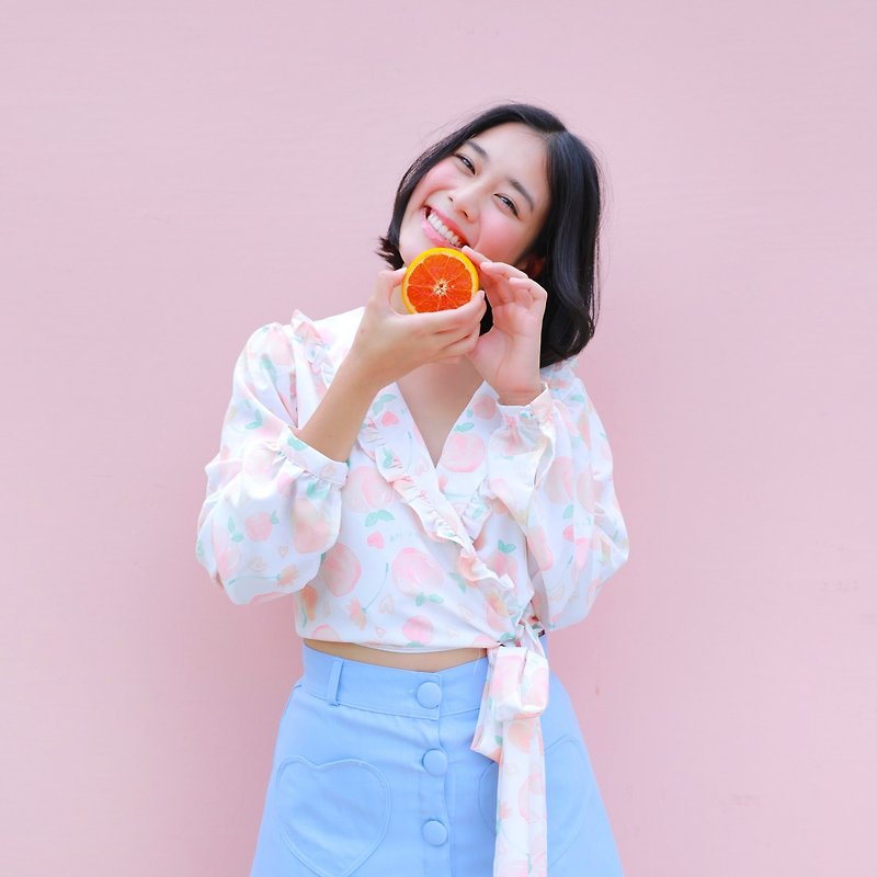 Peach wrap blouse - 女上衣/長袖上衣 - 其他材質 白色