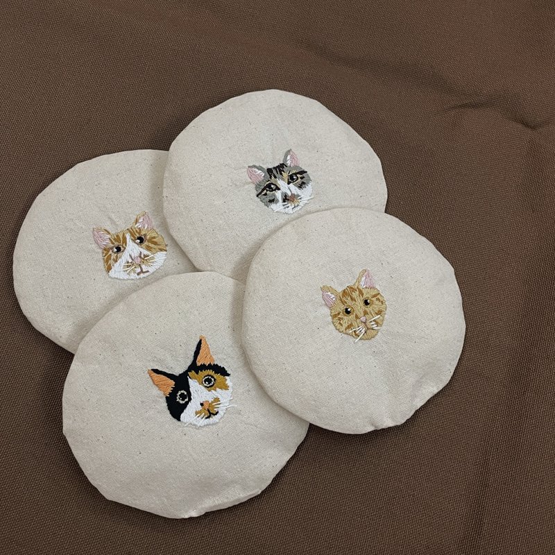 Customized gift I Embroidered Coaster Embroidered Cat Coaster Hand Embroidered Customized Embroidery Picture - Customized Portraits - Cotton & Hemp Multicolor