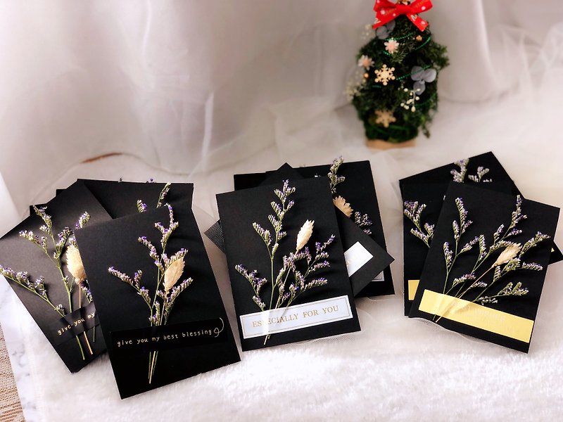 Dry flower small card fan gift plus purchase thick black card paper flower card - ช่อดอกไม้แห้ง - พืช/ดอกไม้ สีดำ
