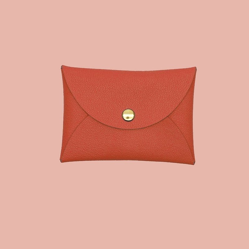 Customized genuine leather goatskin macaron orange card holder wallet card holder card case - ที่เก็บนามบัตร - หนังแท้ สีส้ม