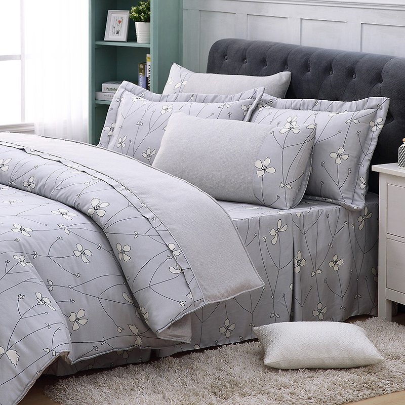 Increase the size of Jane Eyre flower (gray) - Tencel dual-use bedding set of six [100% Lysell] - เครื่องนอน - ผ้าไหม สีเทา