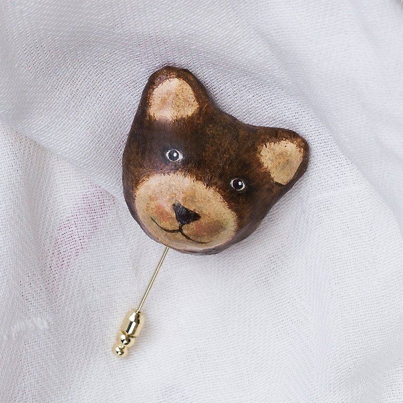 Bear brooch / animal heart needle - เข็มกลัด - กระดาษ สีนำ้ตาล