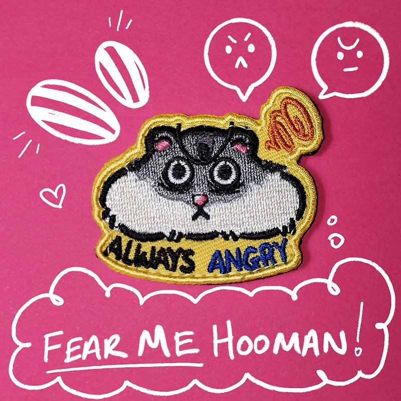 Always Angry Hamster Embroidery Patch in velcro and iron on - Other - Thread Gray