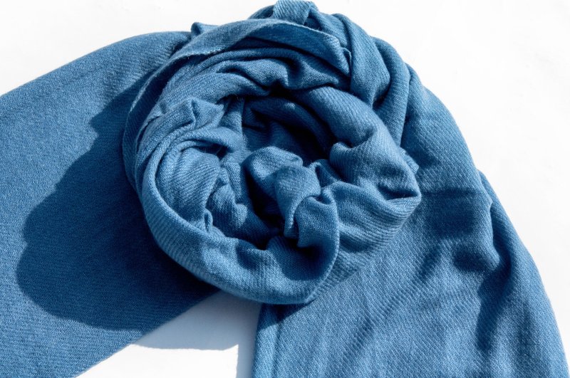 喀什米爾Cashmere/羊絨圍巾/純羊毛圍巾披巾/戒指絨披肩-藍色海洋 - 頸巾/披肩 - 羊毛 藍色