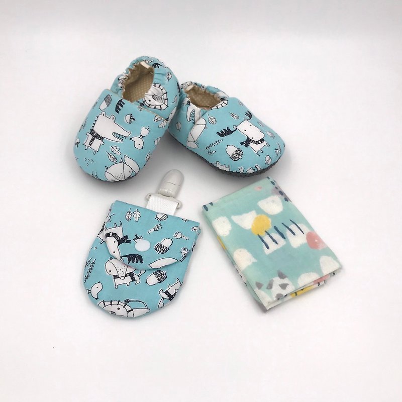 Scarf Animal Blue - Mi Yue gift box (toddler shoes + Ping Fu bag + handkerchief) - ของขวัญวันครบรอบ - ผ้าฝ้าย/ผ้าลินิน สีน้ำเงิน