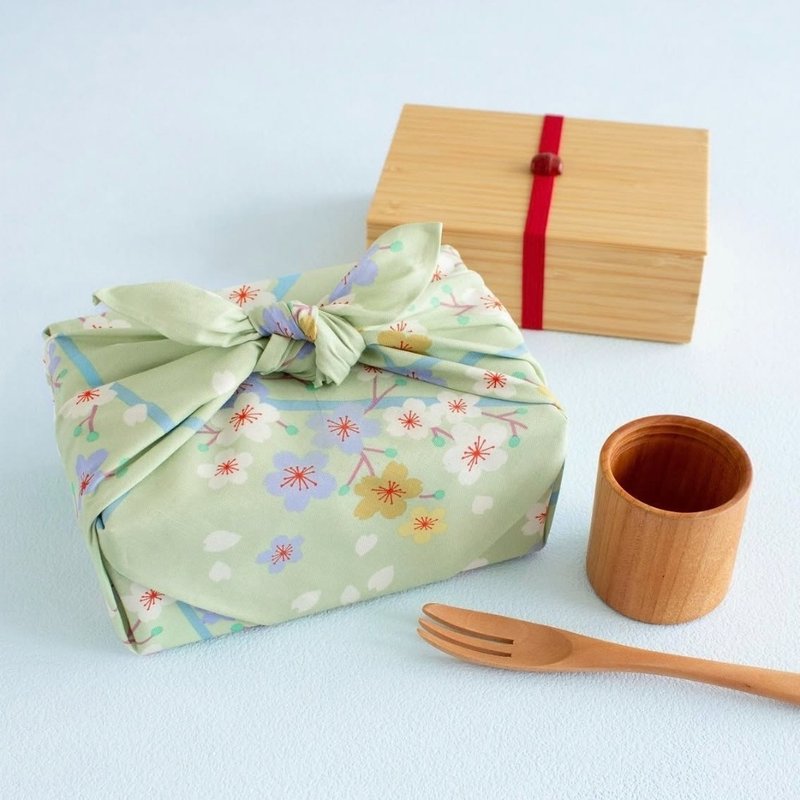 京都風呂敷包巾-姬 中巾-櫻-綠(有機棉) - 手帕 - 棉．麻 綠色