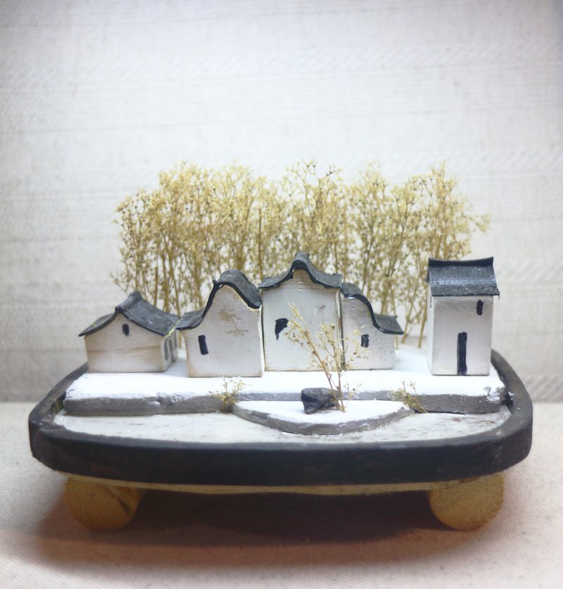現代水墨雕塑 江南民居之一 - 擺飾/家飾品 - 軟木/水松木 白色