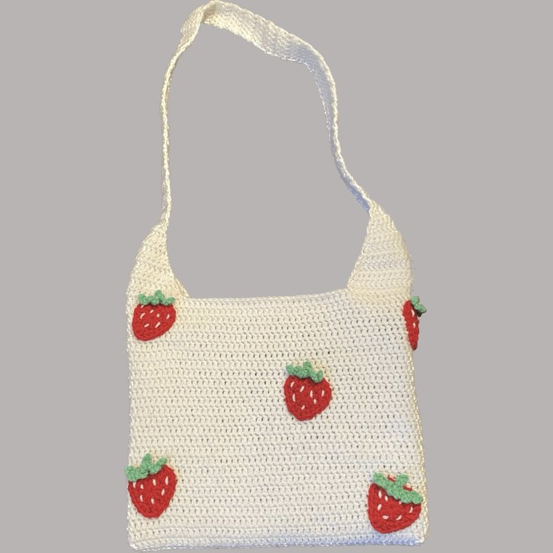 Crochet strawberry bag, Crochet Summer Bag tote bag - กระเป๋าถือ - ผ้าฝ้าย/ผ้าลินิน หลากหลายสี