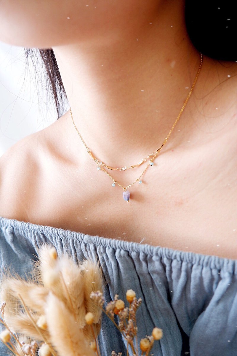 Crystal Lavender layerings necklace 2.0 - สร้อยคอ - เงินแท้ สีทอง
