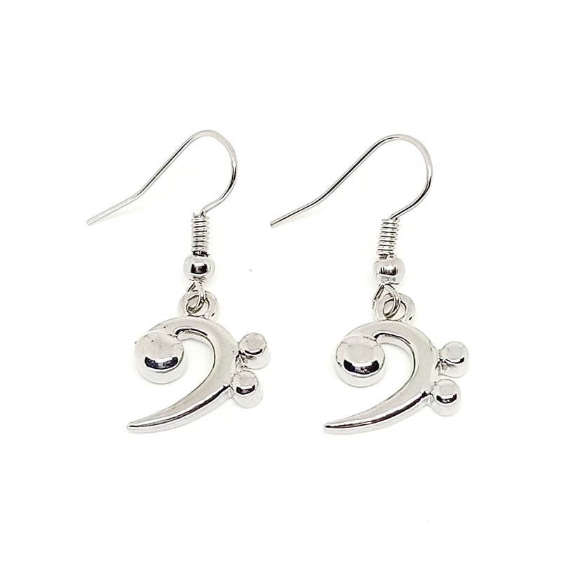 Bass Notation Earrings (Hook/ Clip-On) - Silver - Earrings & Clip-ons - Other Metals Silver