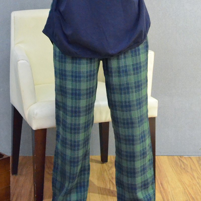 British style double gauze check home pants (green)