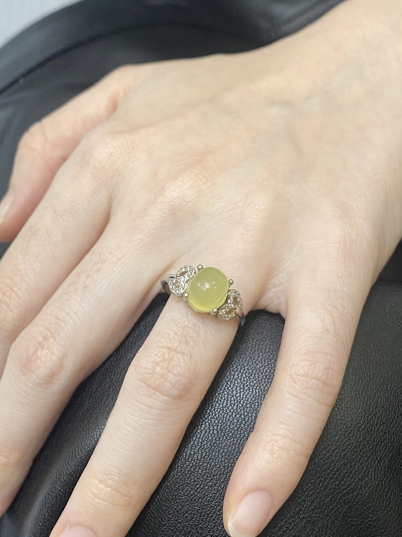 水晶 戒指 綠色 - 不規則形原石葡萄石925銀戒指