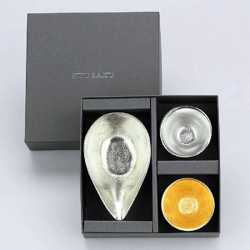 Pure tin film cup-S + pure tin gold foil wedding cup set - แก้วไวน์ - โลหะ สีเงิน