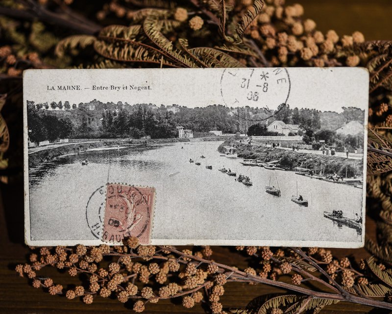 法國 1906年郵戳郵票老明信片 - 心意卡/卡片 - 紙 