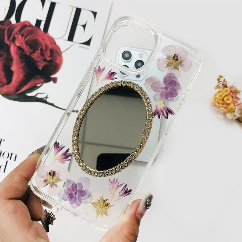 Natural Purple Pink Flower Pressed Mirror Phone Case for iPhone 16 Samsung S25 - Phone Cases - Plants & Flowers 