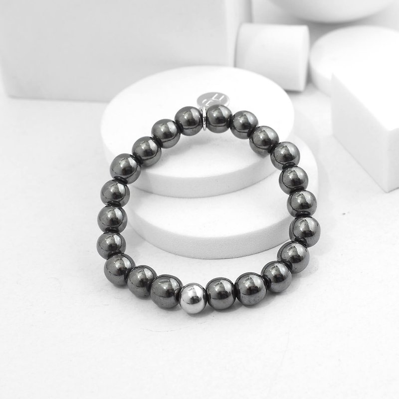 Recovery 8MM bead bracelet (black gall Stone) - Bracelets - Stone Black