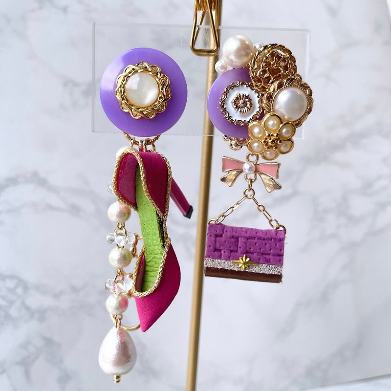 3way high heels & handbag earrings - Earrings & Clip-ons - Plastic Multicolor