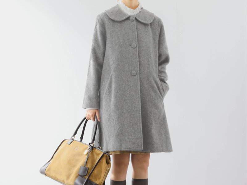 French retro girly Peter Pan collar A-line wool coat - Women's Tops - Wool Gray