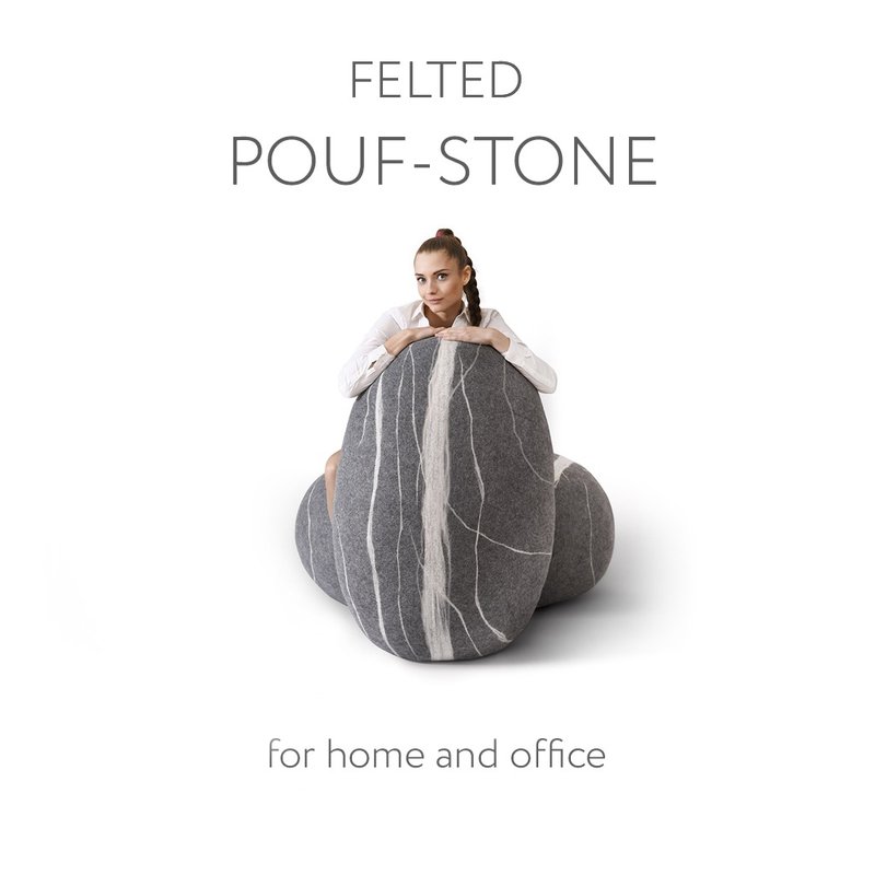Wool stone pouf ottoman, floor cushion – Bongo Model - 枕頭/抱枕 - 羊毛 灰色