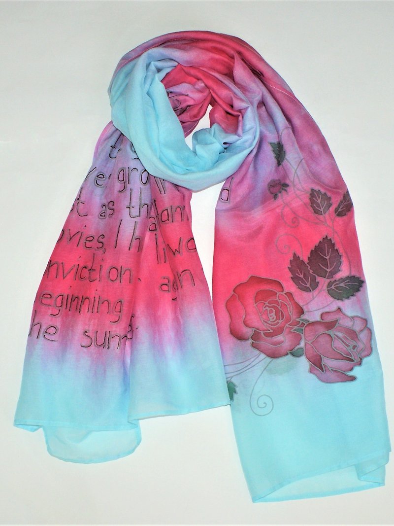 絲．絹 絲巾 多色 - Hand painted scarf Literary scarf Quote silk scarf Silk cotton blend scarf