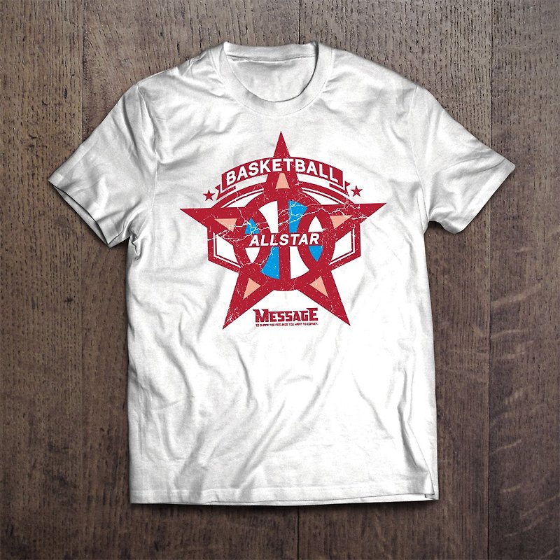 棉．麻 T 恤 白色 - Basketball T-shirt BASKET ALLSTAR