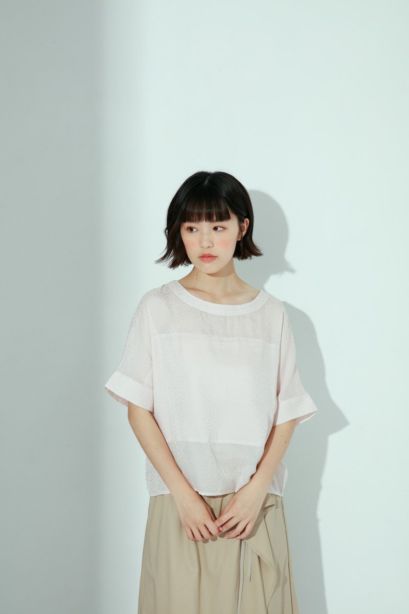 其他人造纖維 女裝 上衣 粉紅色 - 葉光映河輕感短袖上衣-花邊(粉)