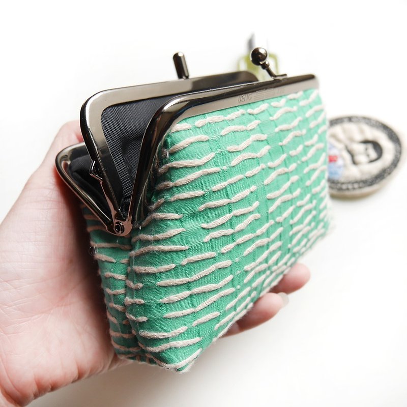 エビリファイ二つの小さなグリッド財布/口の金のパッケージ] [台湾製 - 小銭入れ - 金属 グリーン