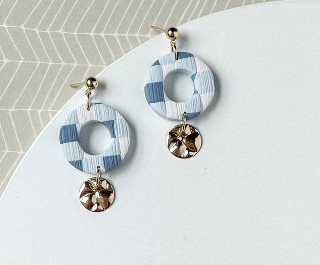 Handcrafted Polymer Clay Earrings • Blue & White Gingham Clouds - Shop  meigo meigo creations Earrings & Clip-ons - Pinkoi