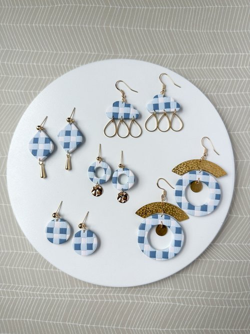 Handcrafted Polymer Clay Earrings • Blue & White Gingham Clouds - Shop  meigo meigo creations Earrings & Clip-ons - Pinkoi