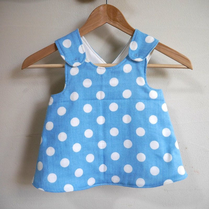 6-12 month】 Baby Crossover Tunic / dots - ผ้ากันเปื้อน - ผ้าฝ้าย/ผ้าลินิน สีน้ำเงิน