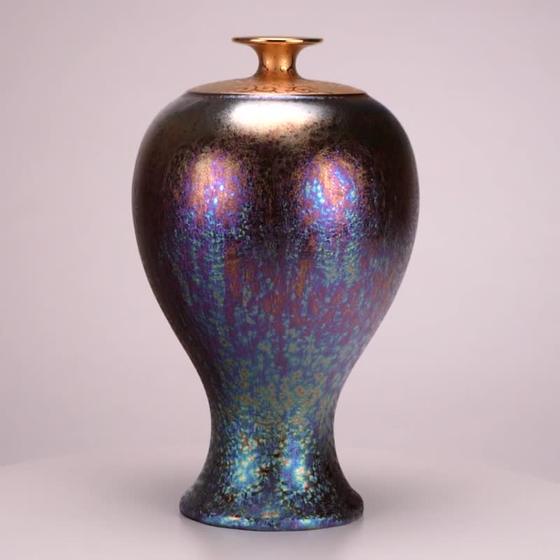 Gilt colorful glass crystal glaze_Plum vase│Mother's Day gift box - Pottery & Ceramics - Porcelain Gold